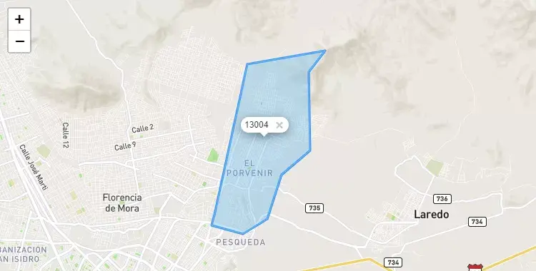 Mapa de la zona del código postal 13004 en El Porvenir, La Libertad