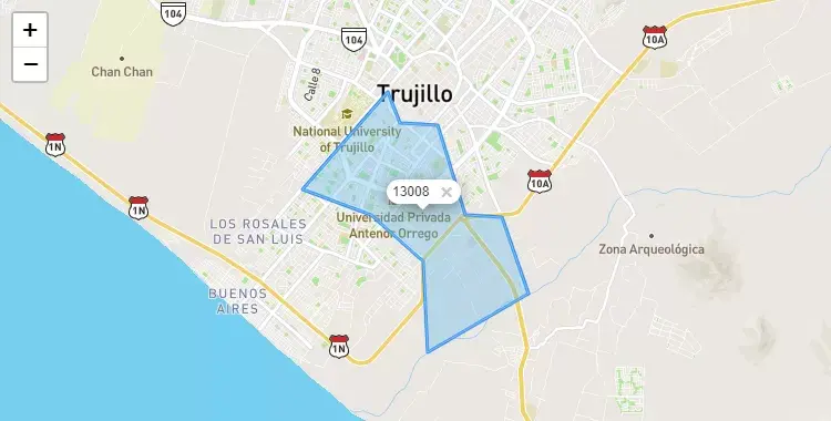 Mapa de la zona del código postal 13008 en Víctor Larco Herrera, La Libertad