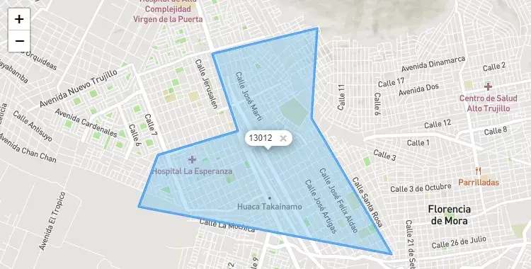 Mapa de la zona del código postal 13012 en La Esperanza, La Libertad