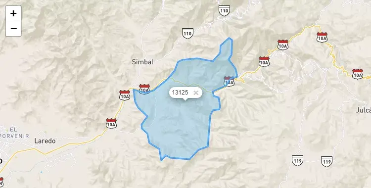 Mapa de la zona del código postal 13125 en Poroto, La Libertad