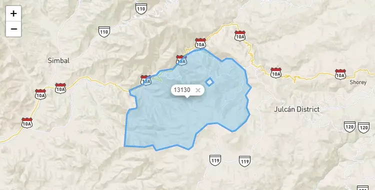Mapa de la zona del código postal 13130 en Salpo, La Libertad