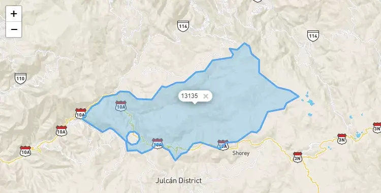 Mapa de la zona del código postal 13135 en Agallpampa, La Libertad