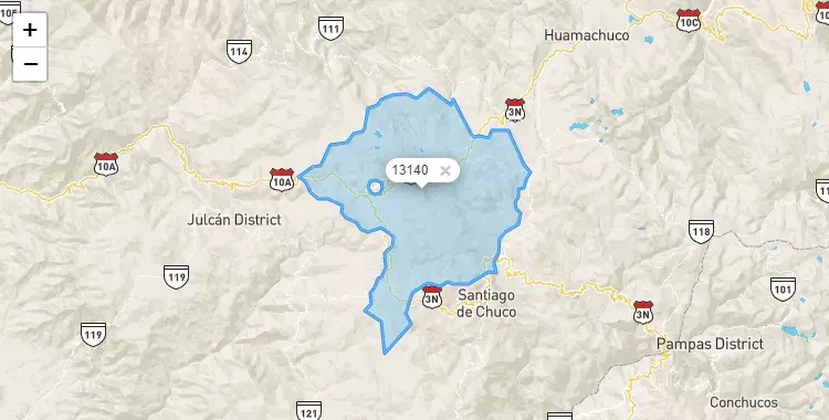 Mapa de la zona del código postal 13140 en Quiruvilca, La Libertad