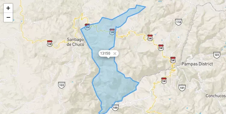 Mapa de la zona del código postal 13150 en Santa Cruz de Chuca, La Libertad