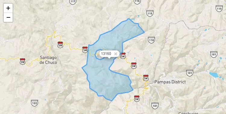 Mapa de la zona del código postal 13160 en Angasmarca, La Libertad