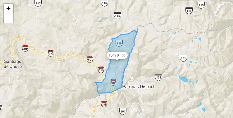 Mapa de la zona del código postal 13170 en Mollepata, La Libertad
