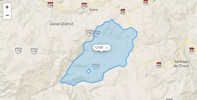 Mapa de la zona del código postal 13185 en Calamarca, La Libertad