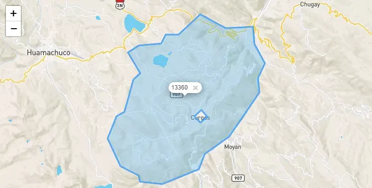 Mapa de la zona del código postal 13360 en Curgos, La Libertad