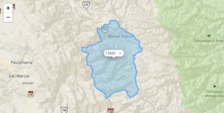 Mapa de Bolivar, capital de la provincia de Bolivar, La Libertad