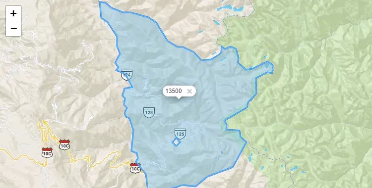Mapa de la zona del código postal 13500 en Pataz, La Libertad
