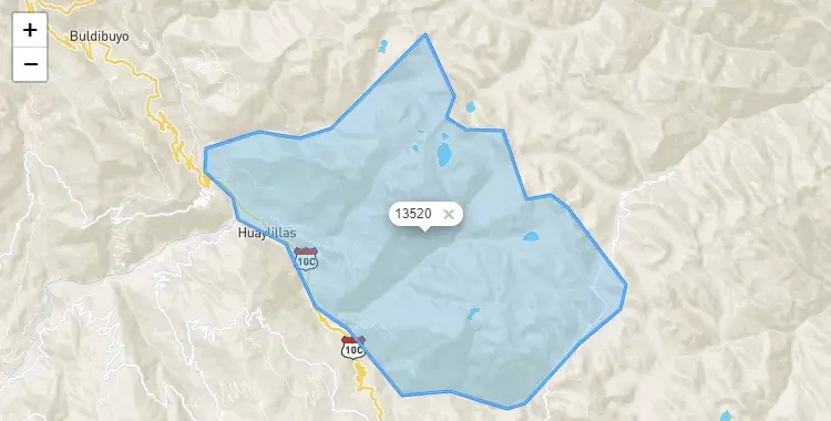 Mapa de la zona del código postal 13520 en Huaylillas, La Libertad