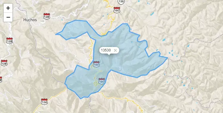 Mapa de la zona del código postal 13530 en Huancaspata, La Libertad
