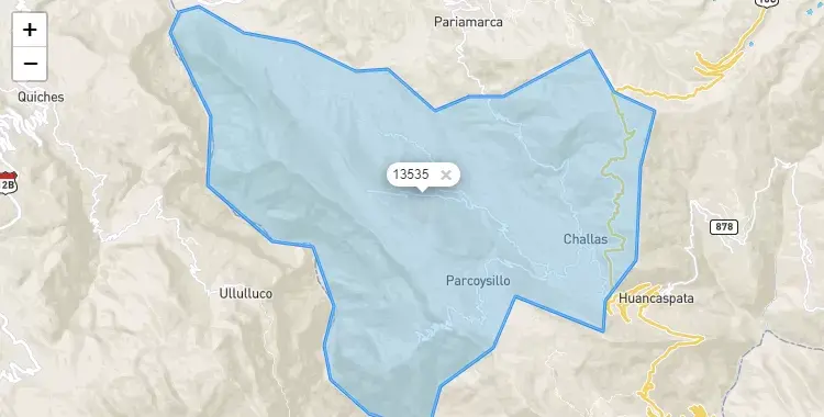Mapa de la zona del código postal 13535 en Santiago de Challas, La Libertad
