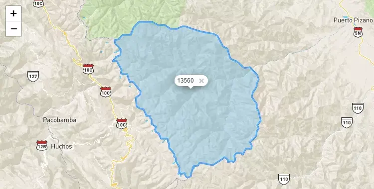 Mapa de la zona del código postal 13560 en Ongón, La Libertad