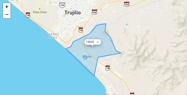 Mapa de la zona del código postal 13600 en Moche, La Libertad