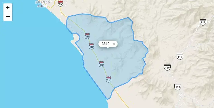 Mapa de la zona del código postal 13610 en Salaverry, La Libertad