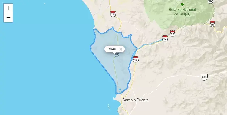 Mapa de la zona del código postal 13640 en Guadalupito, La Libertad