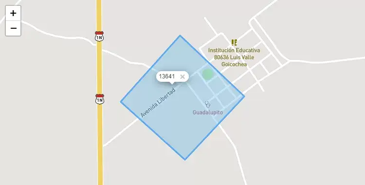 Mapa de la zona del código postal 13641 en Guadalupito, La Libertad