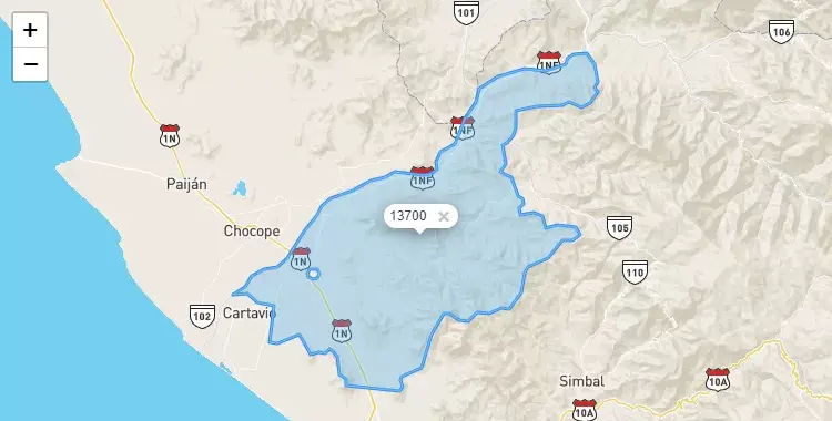 Mapa de la zona del código postal 13700 en Chicama, La Libertad