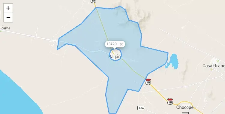 Mapa de la zona del código postal 13720 en Paijan, La Libertad