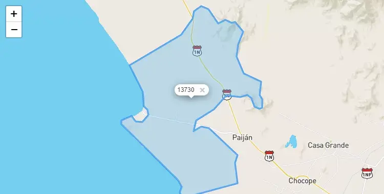Mapa de la zona del código postal 13730 en Razuri, La Libertad