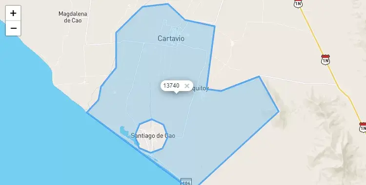 Mapa de la zona del código postal 13740 en Santiago de Cao, La Libertad