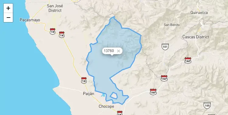 Mapa de la zona del código postal 13760 en Casa Grande, La Libertad