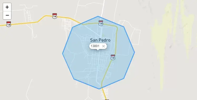 Mapa de la zona del código postal 13801 en San Pedro de Lloc, La Libertad