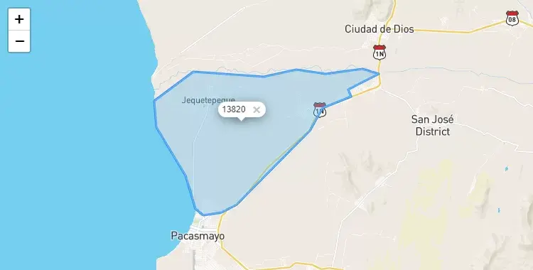 Mapa de la zona del código postal 13820 en Jequetepeque, La Libertad