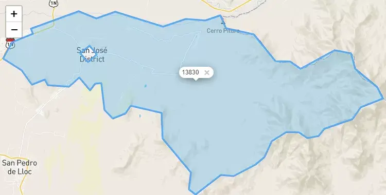 Mapa de la zona del código postal 13830 en San José, La Libertad