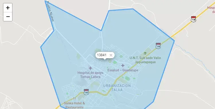 Mapa de la zona del código postal 13841 en Guadalupe, La Libertad