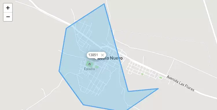 Mapa de la zona del código postal 13851 en Pueblo Nuevo, La Libertad