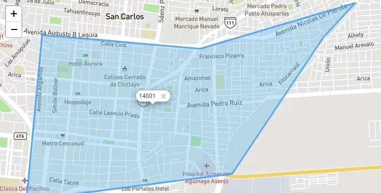 Mapa de Chiclayo, capital de la provincia de Chiclayo, Lambayeque