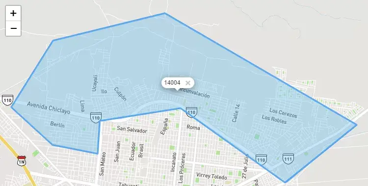 Mapa de la zona del código postal 14004 en José Leonardo Ortíz, Lambayeque