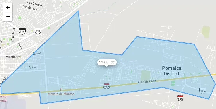 Mapa de la zona del código postal 14006 en Pomalca, Lambayeque