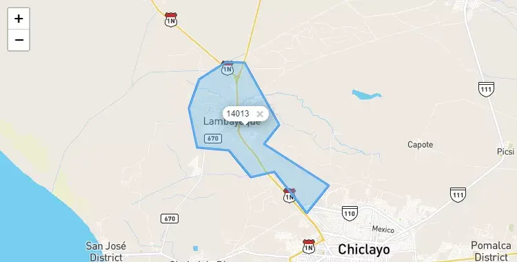 Mapa de la zona del código postal 14013 en José Leonardo Ortíz, Lambayeque