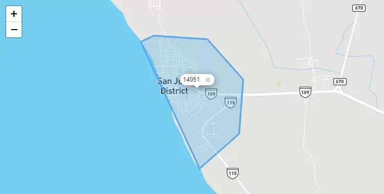 Mapa de la zona del código postal 14051 en San José, Lambayeque