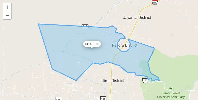 Mapa de la zona del código postal 14140 en Pacora, Lambayeque