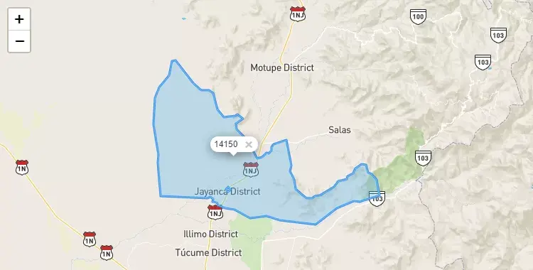 Mapa de la zona del código postal 14150 en Jayanca, Lambayeque