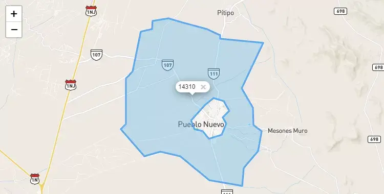 Mapa de la zona del código postal 14310 en Pueblo Nuevo, Lambayeque
