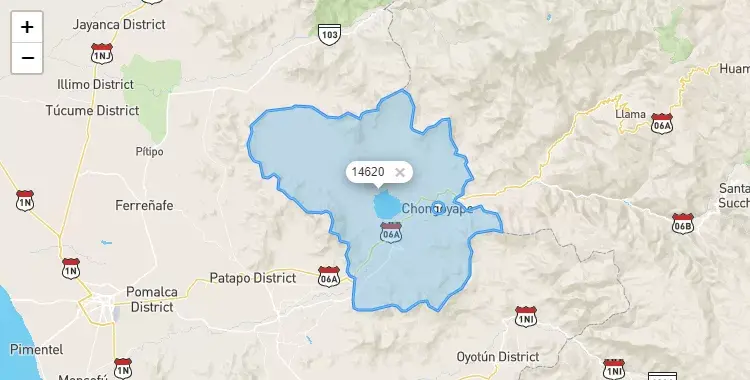 Mapa de la zona del código postal 14620 en Chongoyape, Lambayeque