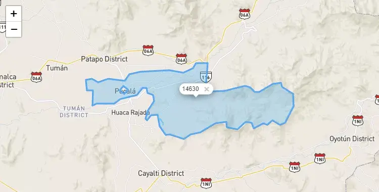 Mapa de la zona del código postal 14630 en Pucalá, Lambayeque