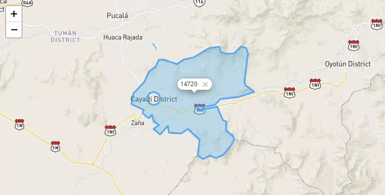 Mapa de la zona del código postal 14720 en Cayalti, Lambayeque