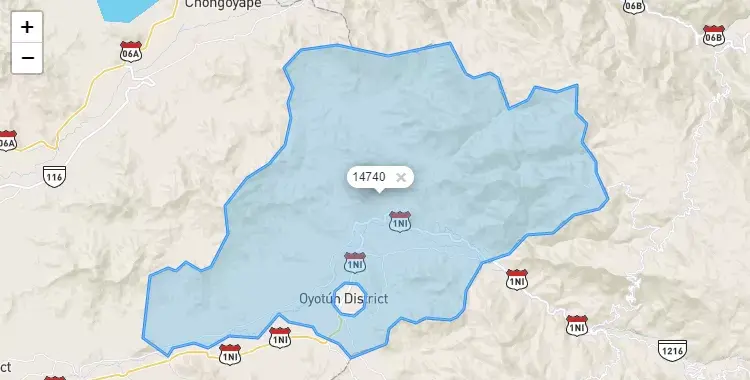 Mapa de la zona del código postal 14740 en Oyotun, Lambayeque