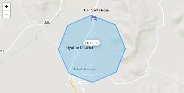 Mapa de la zona del código postal 14741 en Oyotun, Lambayeque