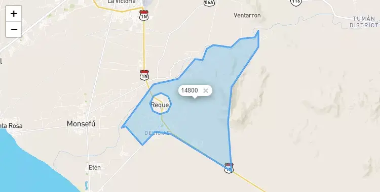 Mapa de la zona del código postal 14800 en Reque, Lambayeque