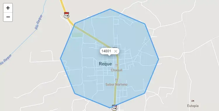 Mapa de la zona del código postal 14801 en Reque, Lambayeque