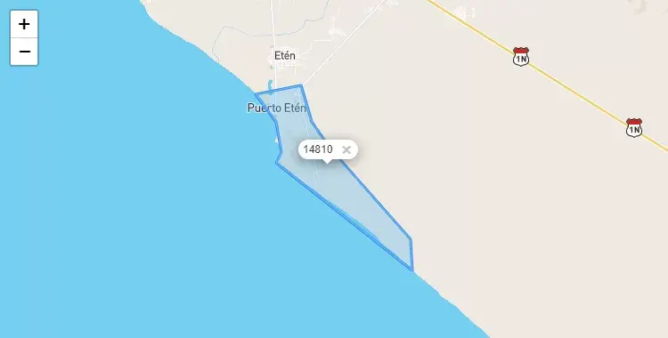 Mapa de la zona del código postal 14810 en Etén Puerto, Lambayeque