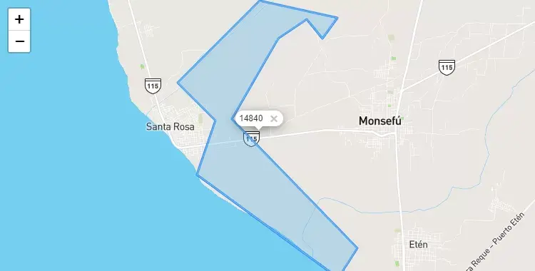 Mapa de la zona del código postal 14840 en Santa Rosa, Lambayeque