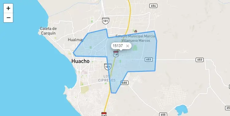 Mapa de la zona del código postal 15137 en Hualmay, Lima